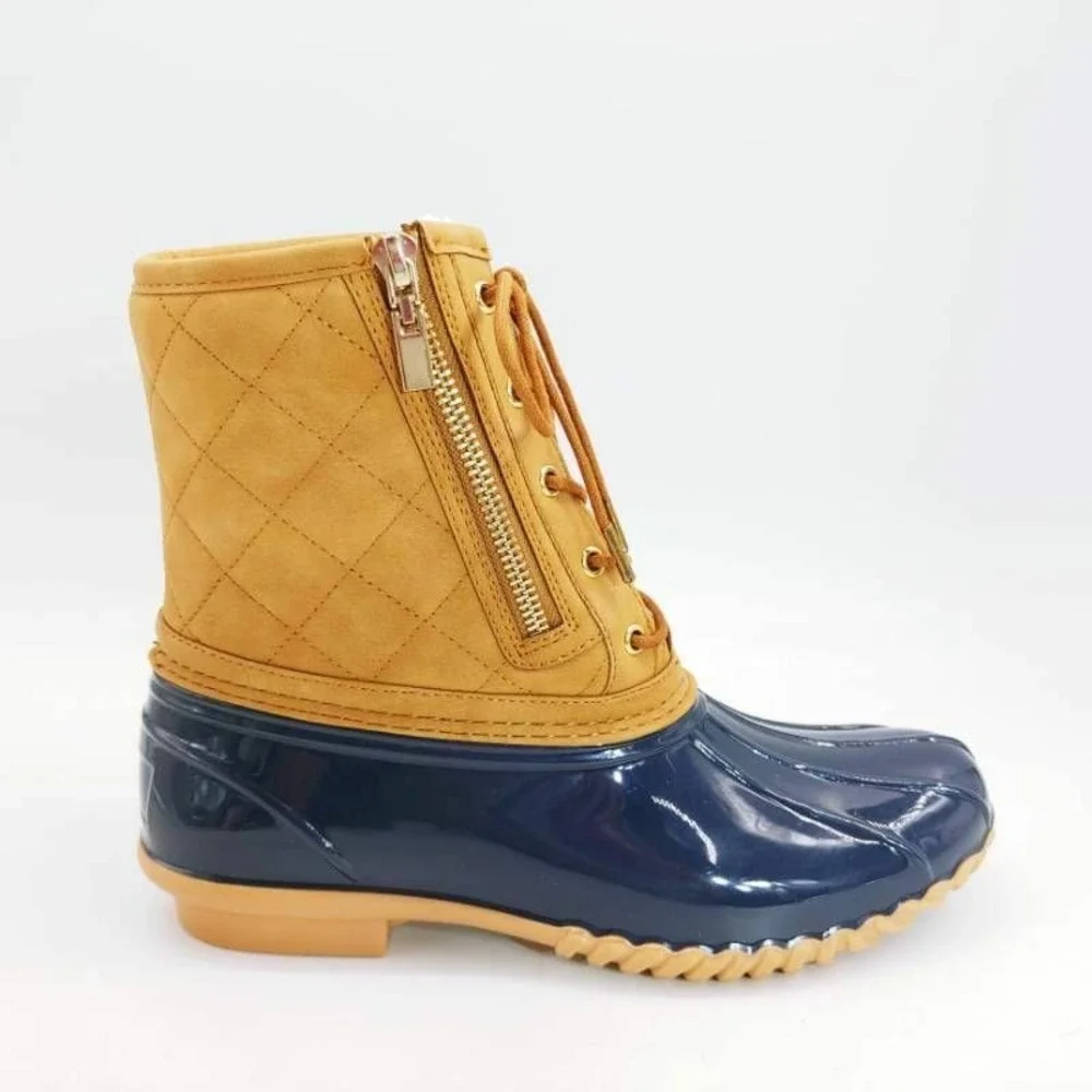 Justfab Shoes Womens Elliana Beige 7 Duck Boots Side Zip Fur Lined Quilted NEW